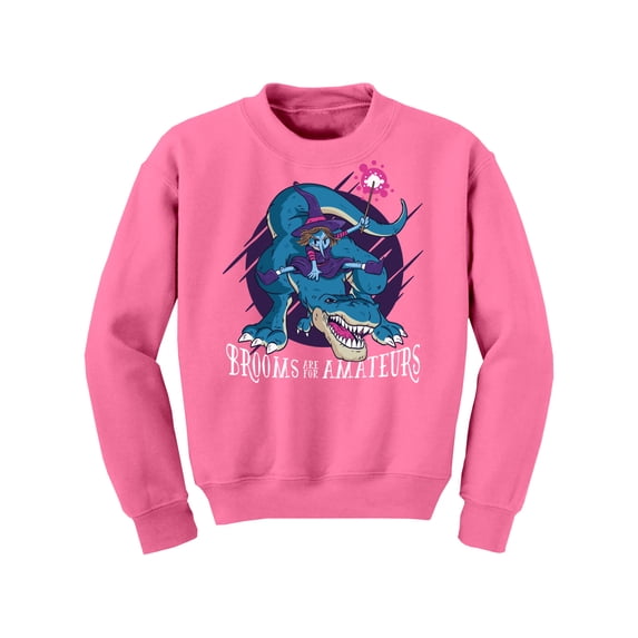 Awkward Styles Halloween Youth Sweatshirt Witch on Dinosaur Crewneck Tops for Kids