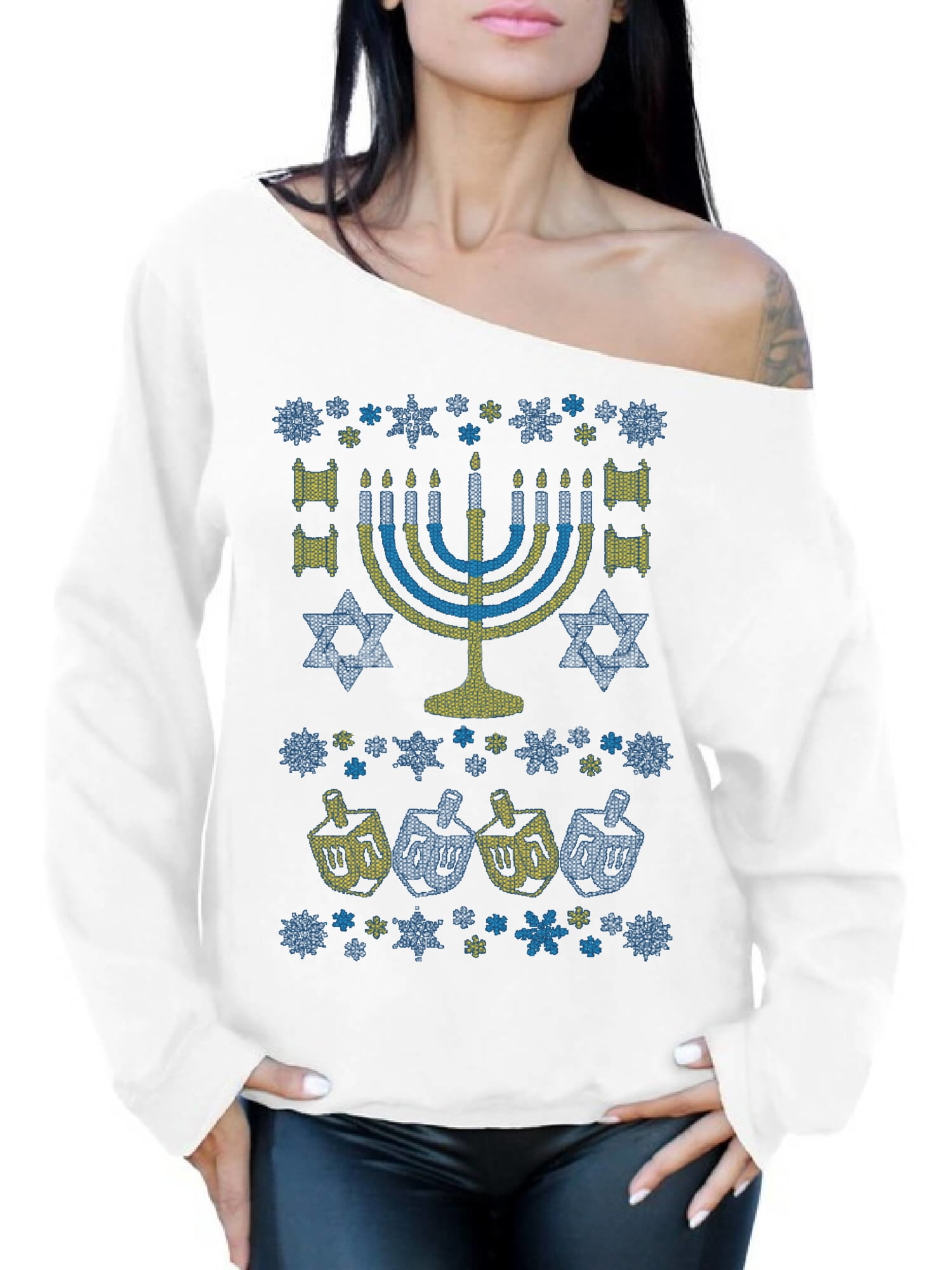 Awkward Styles Hanukkah Menorah Off Shoulder Sweatshirt for