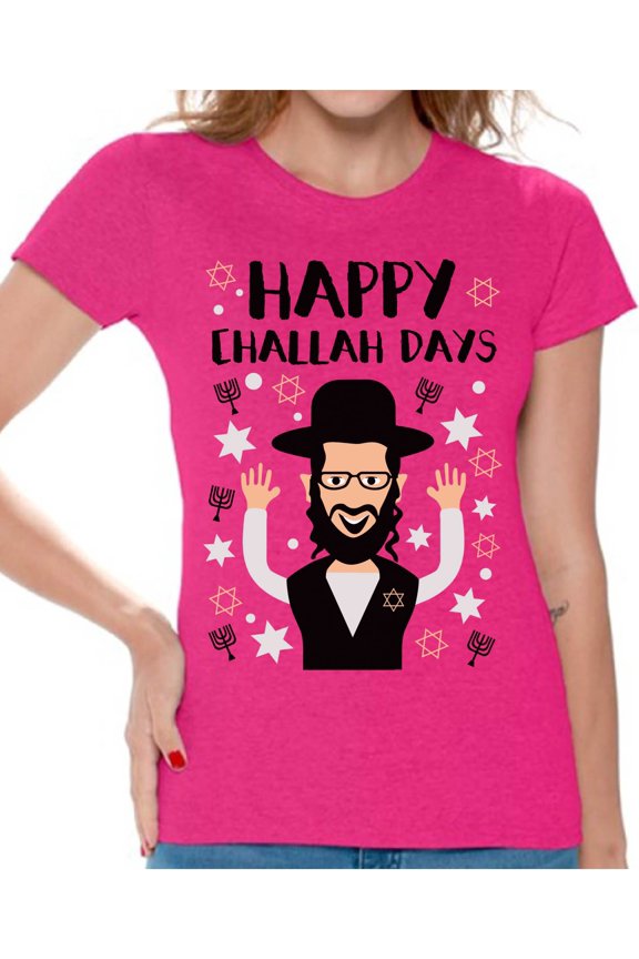 Hanukkah T-Shirt Happy Challah Days Shirts for Women