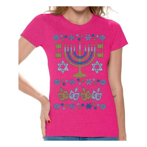 Awkward Styles Hanukkah T-Shirt Jewish Menorah Shirts for Women