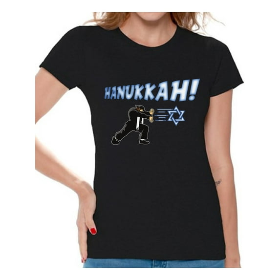 Awkward Styles Hanukkah Tshirt for Women Happy Hanukkah Shirts Women's Chanukah T Shirt Hanukkah Shirt Jewish Holiday Gifts for Her Funny Chanukah Menorah T-Shirt Gifts for Jewish Women