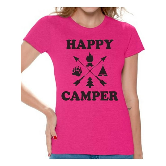 Awkward Styles Happy Camper Shirt for Women Black Camping Clothes for Her Happy Camper Shirt for Mom Camping Lovers Gifts Lovely Happy Shirt for Women Camper Women T-Shirt Camper T Shirt for Wife