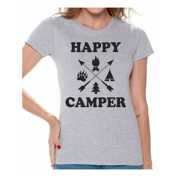 Awkward Styles Happy Camper Shirt for Women Black Camping Clothes for Her Happy Camper Shirt for Mom Camping Lovers Gifts Lovely Happy Shirt for Women Camper Women T-Shirt Camper T Shirt for Wife