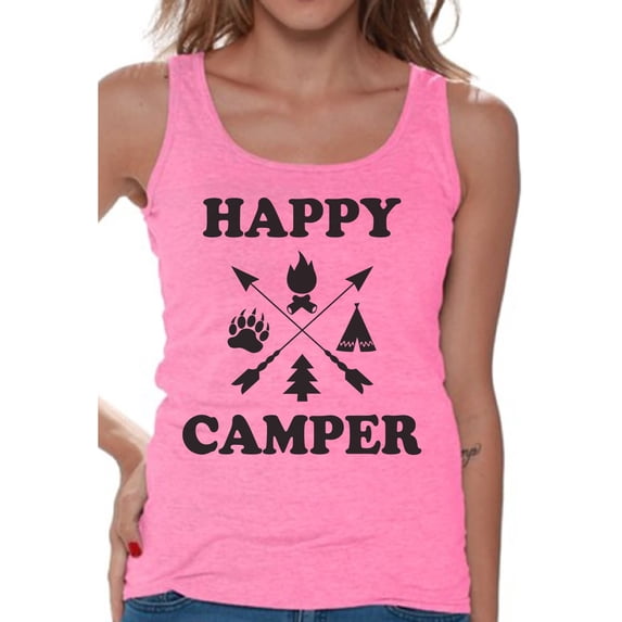 Awkward Styles Happy Camper Tanks for Her Black Women Tank Top Camper T Shirt for Wife Happy Camper Tank Top for Women Camping Clothes for Her Happy Camper Tank Top for Girlfriend Camping Lovers