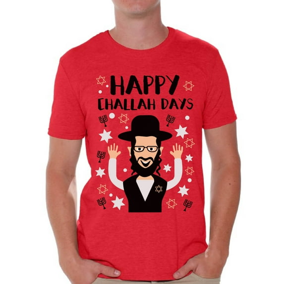 Awkward Styles Happy Challah Days Tshirt for Men Hanukkah Holiday Shirt Jewish Holidays Chanukah T Shirt Funny Hanukkah Gifts for Him Funny Holiday Shirts for Men David's Star Tshirt Jewish Shirt
