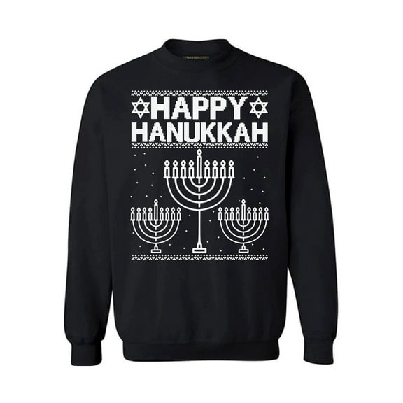 Awkward Styles Happy Hanukkah Christmas Sweatshirt Jewish Menorah Christmas Sweater Xmas Gifts Christmas Sweatshirt for Men for Women Funny Christmas Sweater Holiday Party Happy Hanukkah Sweater