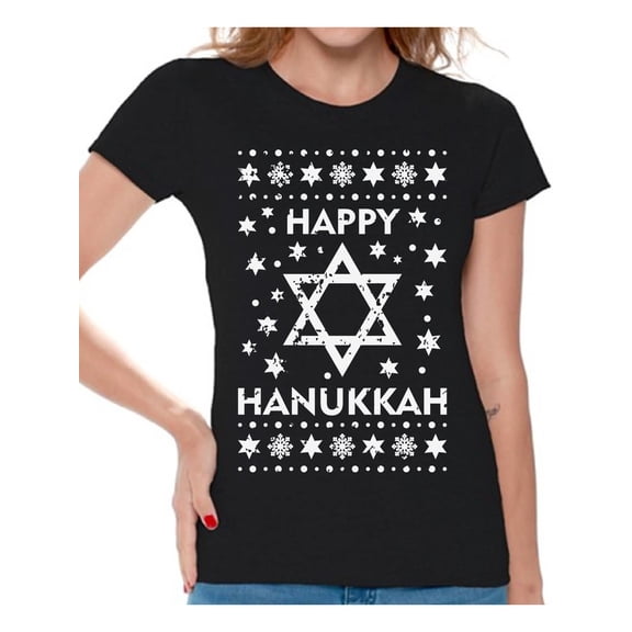 Awkward Styles Happy Hanukkah Tshirt Hanukkah Shirts for Women Gifts for Chanukah Hanukkah Menorah T Shirt Women's Hanukkah T Shirt Jewish Holiday Tshirt Gifts for Jewish Women Funny Jew Tshirt