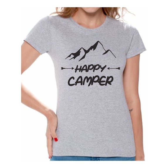 Awkward Styles Happy Shirt for Women Black Camper Women T-Shirt Camper T Shirt for Wife Happy Camper Shirt for Women Camping Clothes for Her Happy Camper Shirt for Girlfriend Camping Lovers Gifts