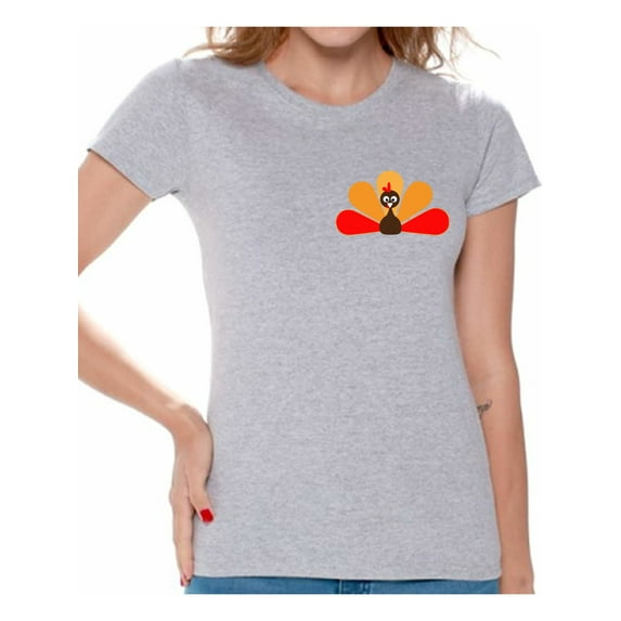 Awkward Styles Happy Thanksgiving Day T-Shirt Turkey T Shirts for Women Pocket Print
