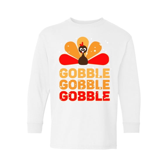 Awkward Styles Happy Thanksgiving Day Youth Long Sleeve Shirt for Boys Girls Gobble Turkey Crewneck Tee for Kids