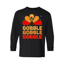 Awkward Styles Happy Thanksgiving Day Youth Long Sleeve Shirt for Boys Girls Gobble Turkey Crewneck Tee for Kids