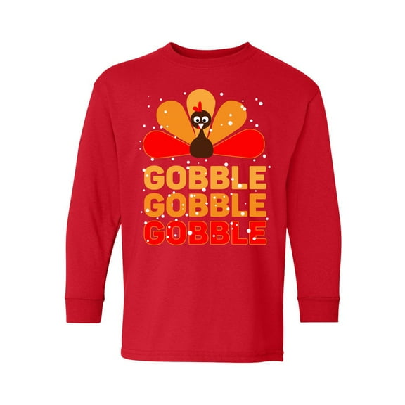 Awkward Styles Happy Thanksgiving Day Youth Long Sleeve Shirt for Boys Girls Gobble Turkey Crewneck Tee for Kids