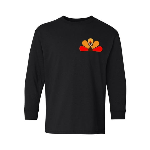 Awkward Styles Happy Thanksgiving Day Youth Long Sleeve Shirt for Girls Boys Turkey Crewneck Tee for Kids Pocket Print