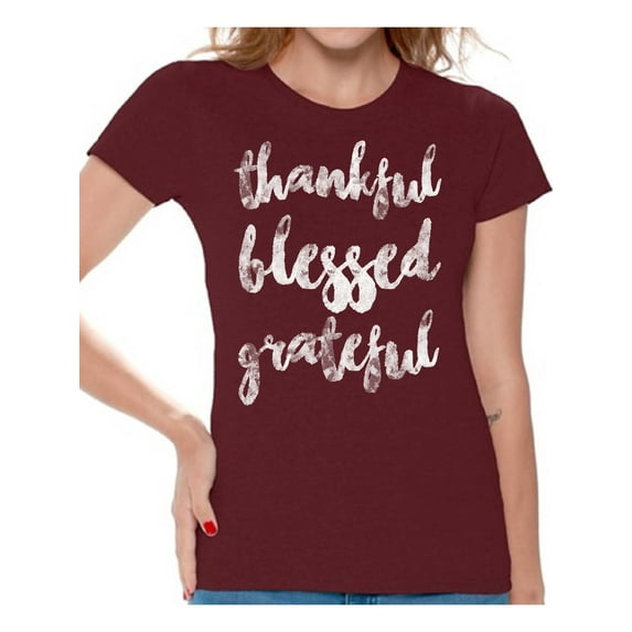 Awkward Styles Happy Thanksgiving T-Shirt Thankful Blessed Grateful Shirts for Women