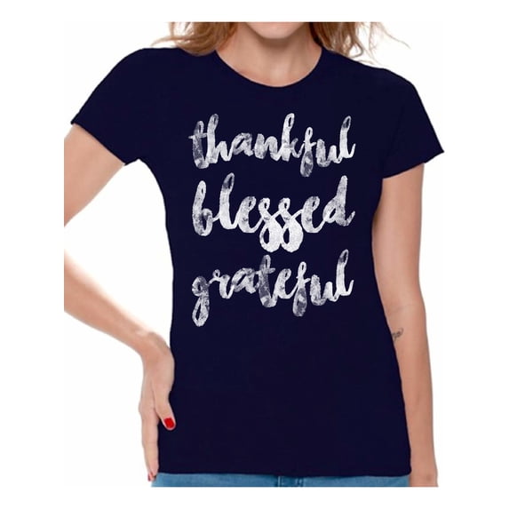 Awkward Styles Happy Thanksgiving T-Shirt Thankful Blessed Grateful Shirts for Women