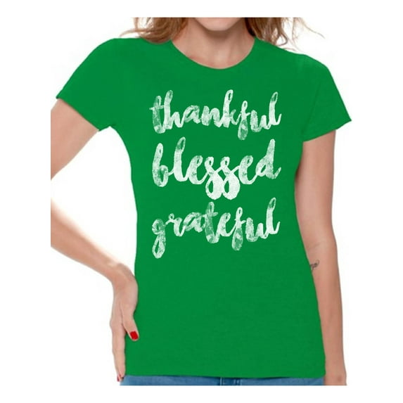 Awkward Styles Happy Thanksgiving T-Shirt Thankful Blessed Grateful Shirts for Women