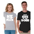 thumbnail image 1 of Awkward Styles He Is the Man But She Is the Boss Shirts for Couples Man Boss Matching Husband and Wife Couple Shirts She Is the Boss Funny Couple T Shirt Happy Valentines Day Couple Anniversary Gifts, 1 of 5