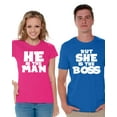 thumbnail image 1 of Awkward Styles He Is the Man But She Is the Boss Shirts for Couples Man Boss Matching Husband and Wife Couple Shirts She Is the Boss Funny Couple T Shirt Happy Valentines Day Couple Anniversary Gifts, 1 of 5