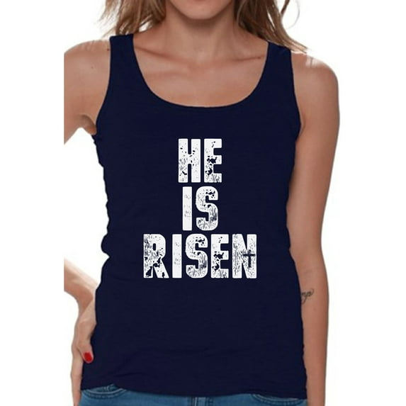Awkward Styles He is Risen Tank Top for Women Christian Clothes for Ladies Following Jesus Womens T-Shirt Christian Gifts Jesus Tank Top Jesus Clothing Jesus T Shirt for Her He is Risen Ladies Shirt