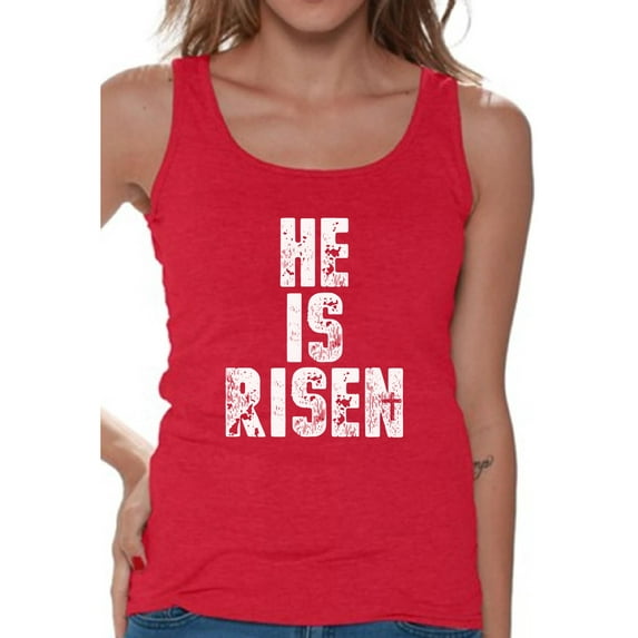 Awkward Styles He is Risen Tank Top for Women Christian Clothes for Ladies Following Jesus Womens T-Shirt Christian Gifts Jesus Tank Top Jesus Clothing Jesus T Shirt for Her He is Risen Ladies Shirt