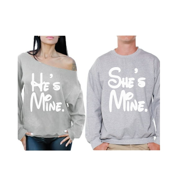 Awkward Styles He's Mine She's Mine Couple Sweatshirts He's Mine Off the Shoulder Sweatshirt She's Mine Sweatshirt Matching Boyfriend Girlfriend Sweaters Anniversary Gifts Valentines Day Couple Outfit