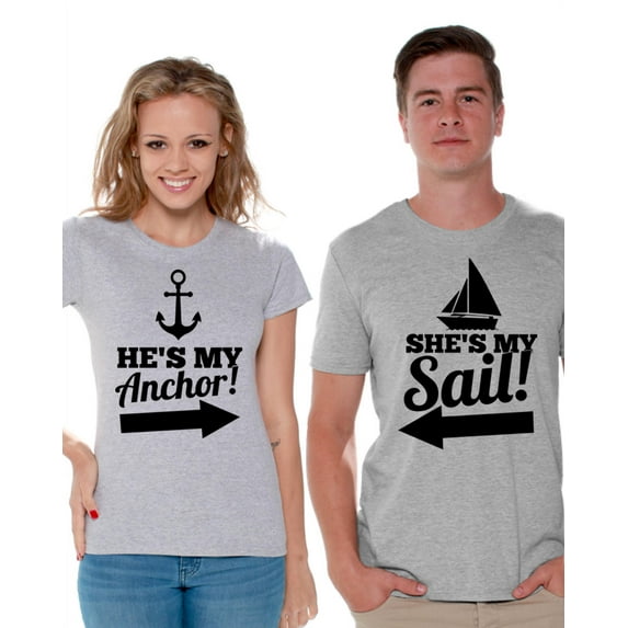 Awkward Styles He's My Anchor She's My Sail Shirts for Couples Sail and Anchor Matching Couple Shirts Marine T shirts for Couples Happy Valentines Day Love Gift Cute Anniversary Gifts for Couple