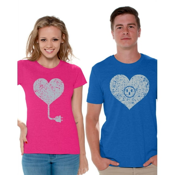 Awkward Styles Heart Matching Couple Shirts Love Shirts for Couple Cute Heart Plug Valentine Shirts Anniversary Gifts for Couples Heart Socket Couples Shirts Happy Valentines Boyfriend Girlfriend Gift