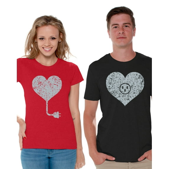 Awkward Styles Heart Matching Couple Shirts Love Shirts for Couple Cute Heart Plug Valentine Shirts Anniversary Gifts for Couples Heart Socket Couples Shirts Happy Valentines Boyfriend Girlfriend Gift