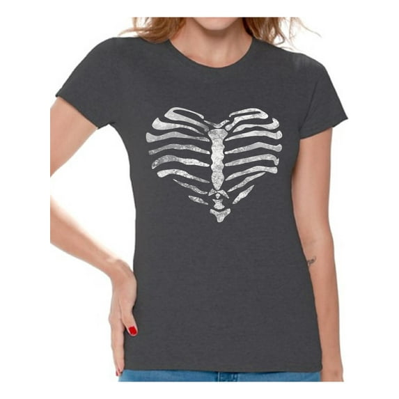 Awkward Styles Heart Ribcage T-Shirt Tops skull shirts womens skull shirts day of the dead costume t shirt dia de Los Muertos costume t shirt sugar skull candy skull costume t shirt skull for women