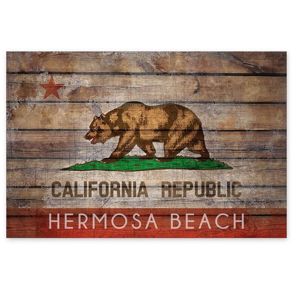 Awkward Styles Hermosa Beach Printed Picture Cali Flag Art Made in USA Artwork California Flag Decals for Room American Flag Poster Wall Decor Kitchen Bathroom Wall Design Ideas Bear Print Art