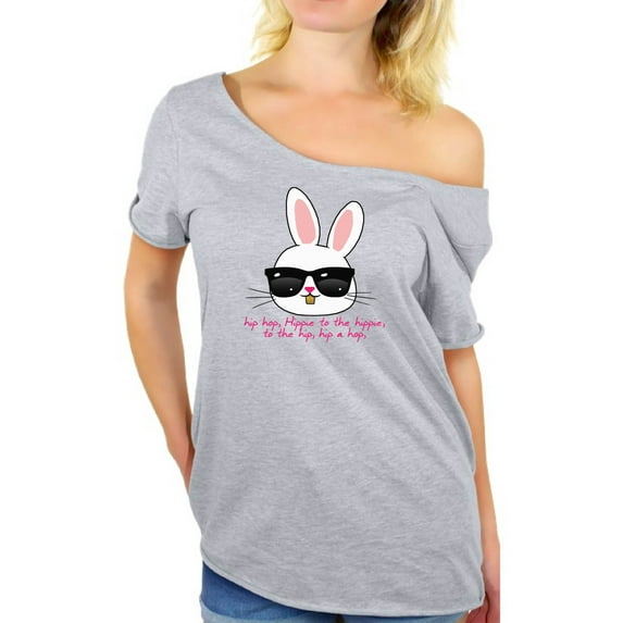Awkward Styles Hip Hop Easter Bunny Off Shoulder Shirt Easter Bunny Shirt Oversized Easter Gifts for Her Happy Easter Tshirt Women's Easter Flowy Top Easter Holiday Outfit Cool Easter Bunny Shirt