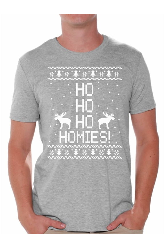 Ho Ho Ho Homies Christmas Tshirts for Men Ho Ho Ho Shirt Christmas T-shirt Christmas Reindeer Holiday Top Funny Tacky Party Holiday Shirt Santa Ho Ho Ho Homies Men's Holiday Tee