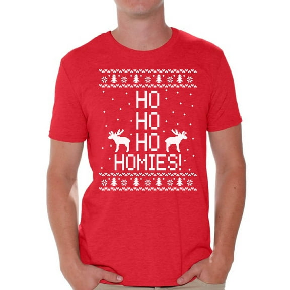 Awkward Styles Ho Ho Ho Homies Christmas Tshirts for Men Ho Ho Ho Shirt Christmas T-shirt Christmas Reindeer Holiday Top Funny Tacky Party Holiday Shirt Santa Ho Ho Ho Homies Men's Holiday Tee