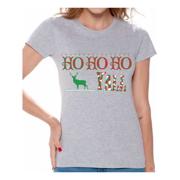 Awkward Styles Ho Ho Ho Yall Christmas Shirts for Women Xmas Reindeer Holiday T Shirt for Christmas Party Women's Holiday Top Ho Ho Ho Christmas T-Shirt Xmas Holidays Gift
