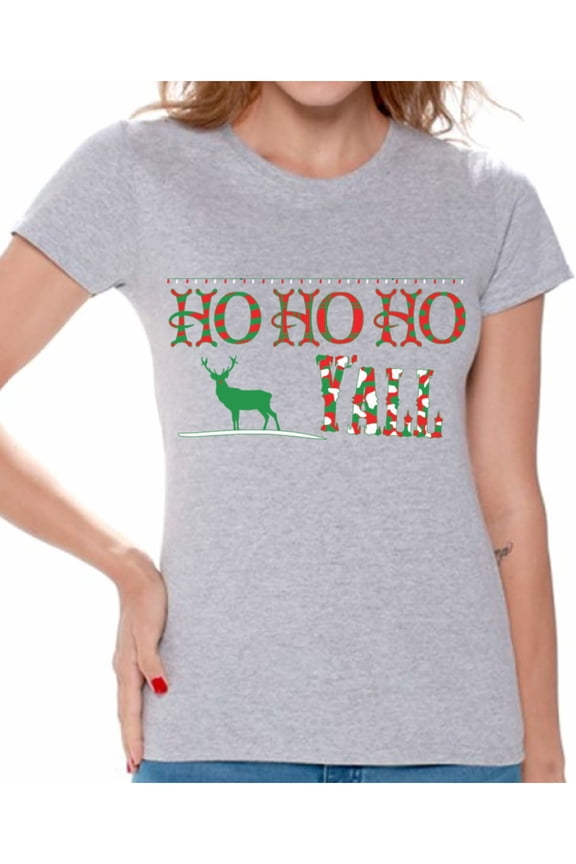 Ho Ho Ho Yall Christmas Shirts for Women Xmas Reindeer Holiday T Shirt for Christmas Party Women's Holiday Top Ho Ho Ho Christmas T-Shirt Xmas Holidays Gift