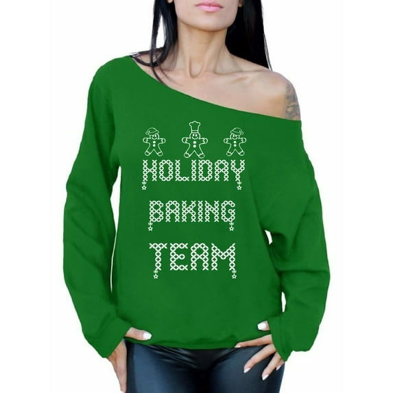Awkward Styles Holiday Baking Team Thanksgiving Sweatshirt Off the Shoulder Sweatshirt Sweater Christmas Gingerbread Sweatshirt Slouchy Oversized Christmas Cookies Family Holiday Off the Shoulder Top