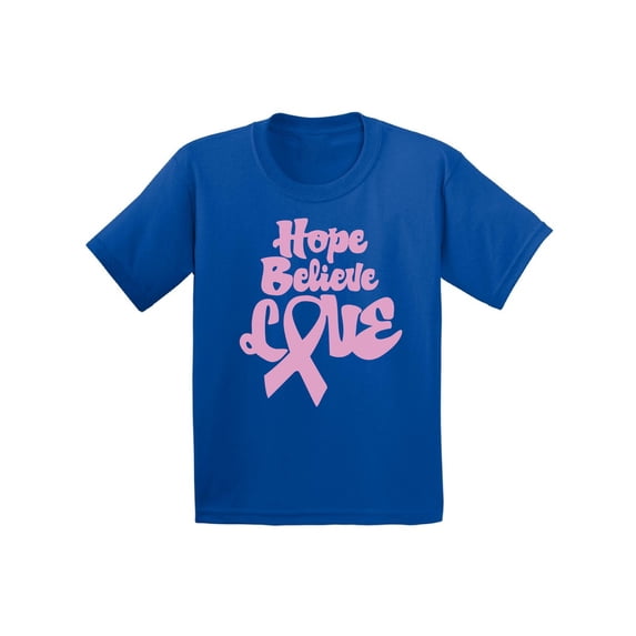 Awkward Styles Hope Believe Love Shirt for Children Shirt for Kids Pink Youth Shirt Cancer Shirt for Children Hope Believe Love Tshirt for Kids Breast Cancer Awareness Shirt Pink Ribbon Support Gifts