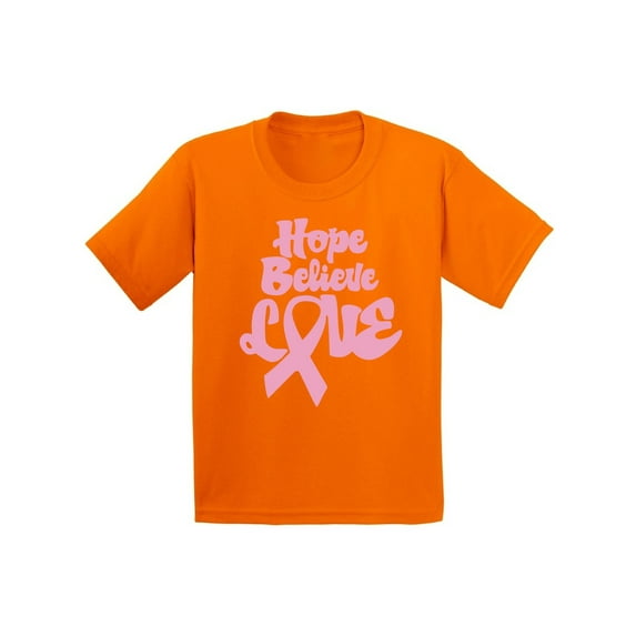 Awkward Styles Hope Believe Love Shirt for Children Shirt for Kids Pink Youth Shirt Cancer Shirt for Children Hope Believe Love Tshirt for Kids Breast Cancer Awareness Shirt