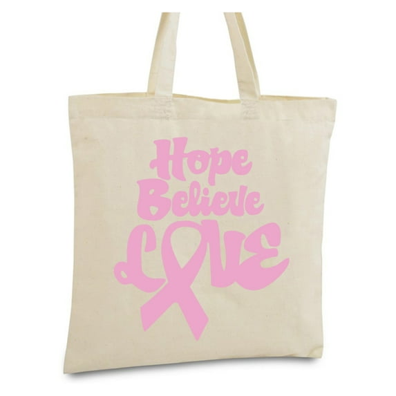 Awkward Styles Hope Believe Love Tote Bag Breast Cancer Awareness Canvas Tote Bag Pink Ribbon Reusable Cloth Bag Funny Cancer Survivor Book Bag Gifts for Cancer Warrior Breast Cancer Shopper Bags