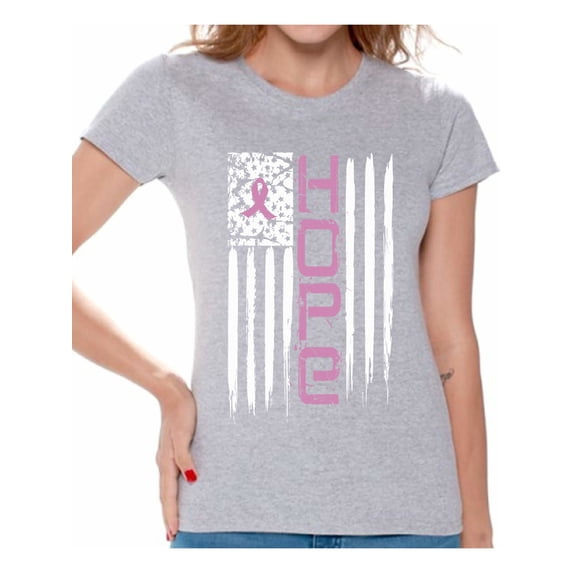 Awkward Styles Hope Flag Shirt Cancer Tshirt Pink Ribbon Shirt Breast Cancer Awareness Shirts for Girl Support Gifts for Cancer Survivor Cancer Tshirt Pink Gifts for Her Pink Ribbon Hope T Shirt