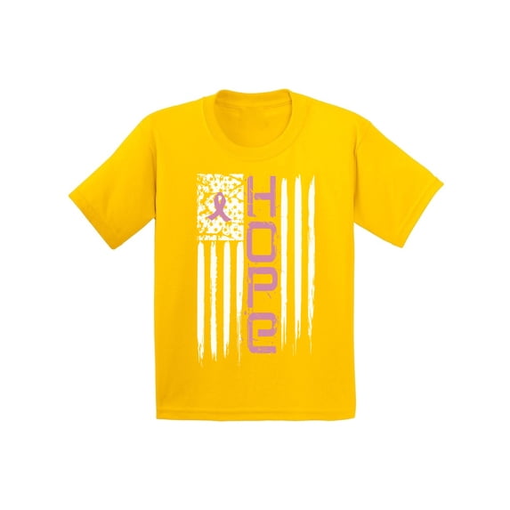 Awkward Styles Hope Flag Tshirt for Kids Pink Ribbon Youth Shirt Breast Cancer Awareness Shirts for Kids Support Gifts for Cancer Survivor Breast Cancer Tshirt Pink Gifts for Kids
