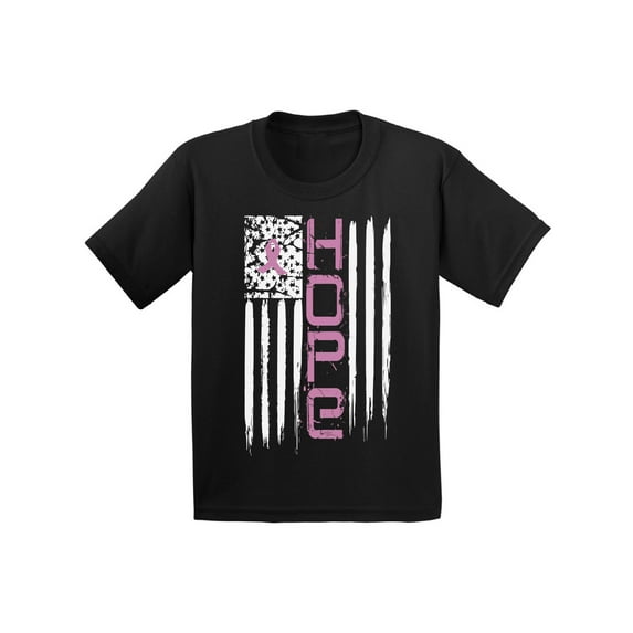 Awkward Styles Hope Flag Tshirt for Kids Pink Ribbon Youth Shirt Breast Cancer Awareness Shirts for Kids Support Gifts for Cancer Survivor Breast Cancer Tshirt Pink Gifts for Kids