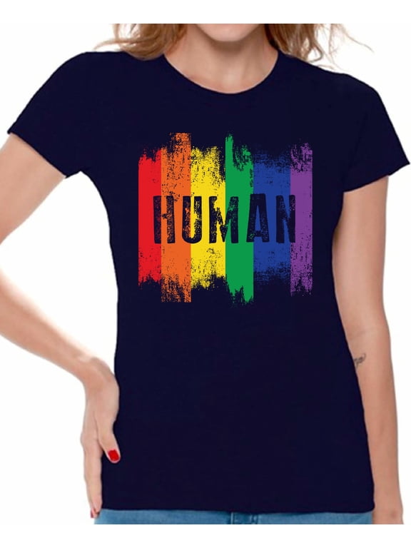 Human Ladies T Shirt Human Shirt for Women Gay Shirt for Women Gay Shirt Gay Pride T-Shirt Gay Flag Shirts Gay Flag T Shirt Rainbow Gay T Shirt Cute Ladies Tshirt LGBTQ Clothing