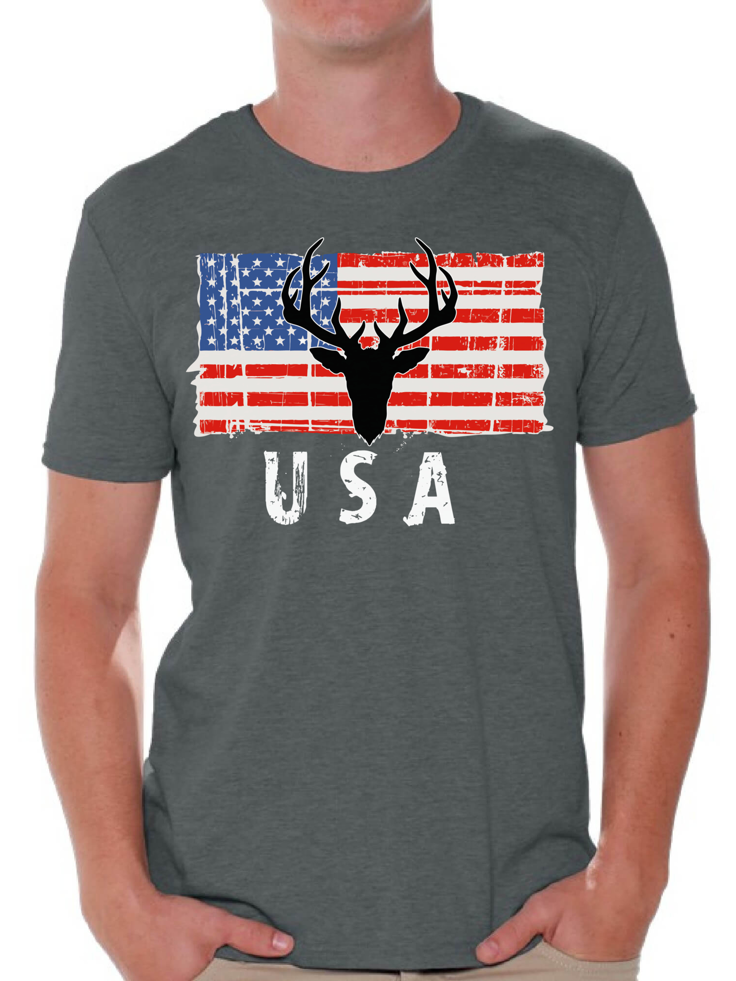 Awkward Styles Hunting Deer USA Men Shirt 51 States American Flag Men T shirt Gifts for Men Pro America Tshirt for Men Hunting Gifts 4th of July Men T-shirt Hunting Lovers Patriotic Shirts for Men - image 1 of 4