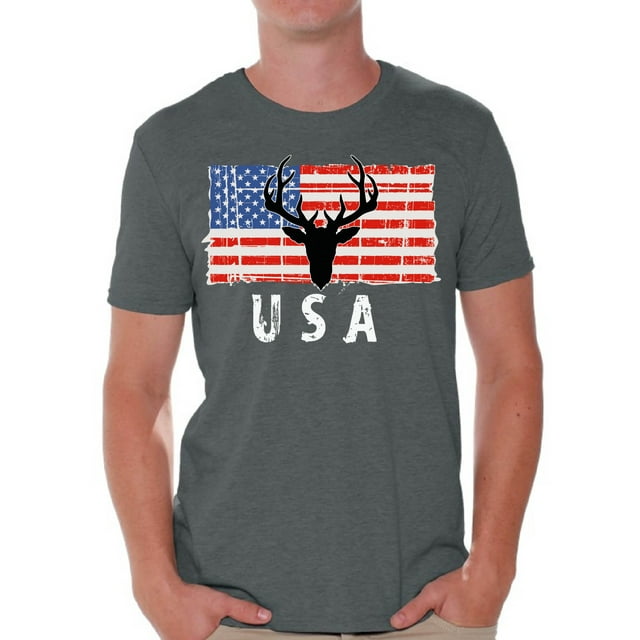 Awkward Styles Hunting Deer USA Men Shirt 51 States American Flag Men T shirt Gifts for Men Pro America Tshirt for Men Hunting Gifts 4th of July Men T-shirt Hunting Lovers Patriotic Shirts for Men