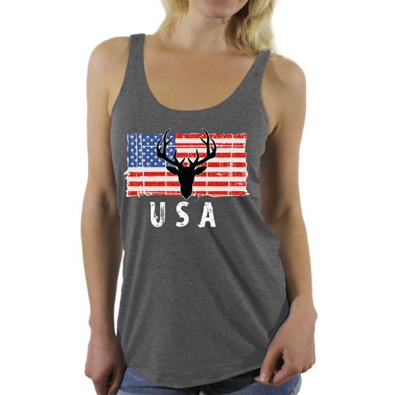 Awkward Styles Hunting Deer USA Women Racerback Tank Top Hunting Gifts USA Flag Shirt for Women Hunting Lovers American Flag Women Tank I'm American Pro America Top for Women 4th of July Gifts