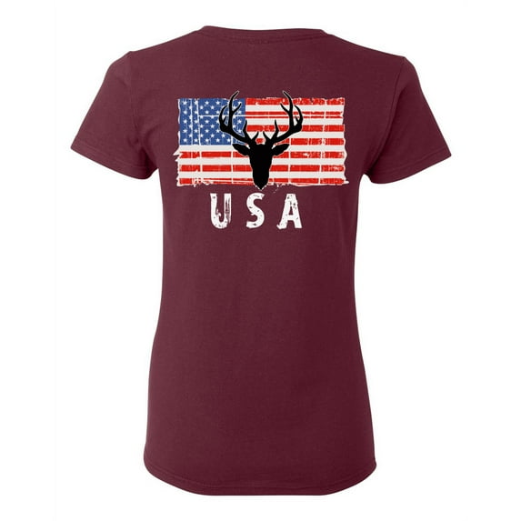 Awkward Styles Hunting Deer USA Women Shirt One Nation 4th of July Women T shirt Red White and Blue Vintage USA Tshirt for Women Love USA American Flag Women T-shirt Print on the Back Only