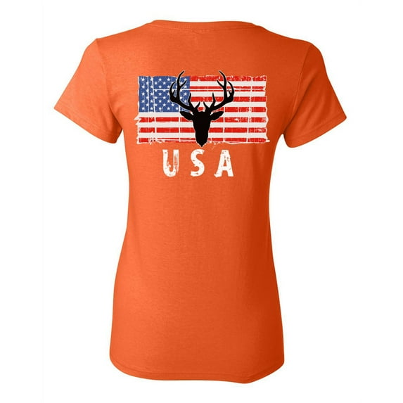 Awkward Styles Hunting Deer USA Women Shirt One Nation 4th of July Women T shirt Red White and Blue Vintage USA Tshirt for Women Love USA American Flag Women T-shirt Print on the Back Only