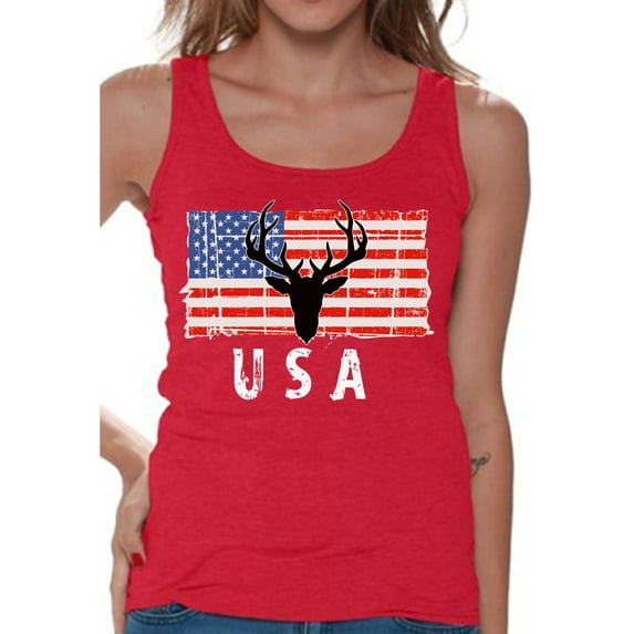 Awkward Styles Hunting Deer USA Women Tank Top Independence Day Hunting Women Shirt Free to Be Me USA Flag Tank for Women One Nation Vintage USA Women Top Gifts for Women USA Shirts for Women