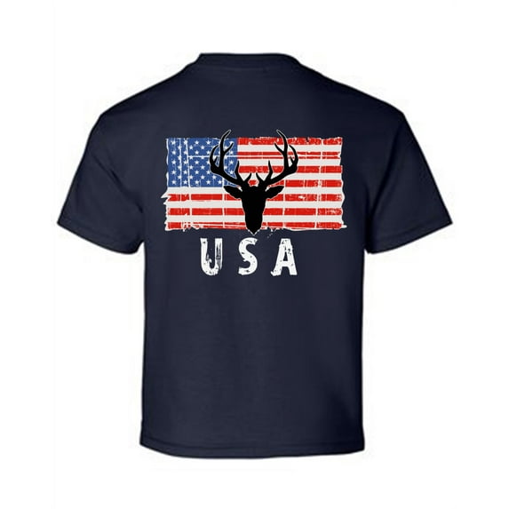 Awkward Styles Hunting Deer USA Youth Shirt Proud American Pro America Kids T shirt Made in the USA Retro USA Tshirt for Boys USA Pride Retro USA Tshirt for Girls Print on the Back Only